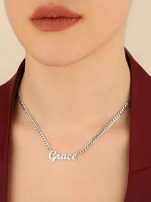 Dây chuyền thép không gỉ NK tùy chỉnh, Unisex, Thích hợp trang trí Halloween, quà Giáng sinh, trang sức thời trang, mặt dây chuyền khắc tên cá nhân, trang sức Hip Hop, dây chuyền vàng & bạc, dây chuyền khắc tên tùy chỉnh, quà sinh nhật, quà tặng bạn bè và người yêu, bạc thời trang, trang sức dành cho nữ - Bạc - Xem 8