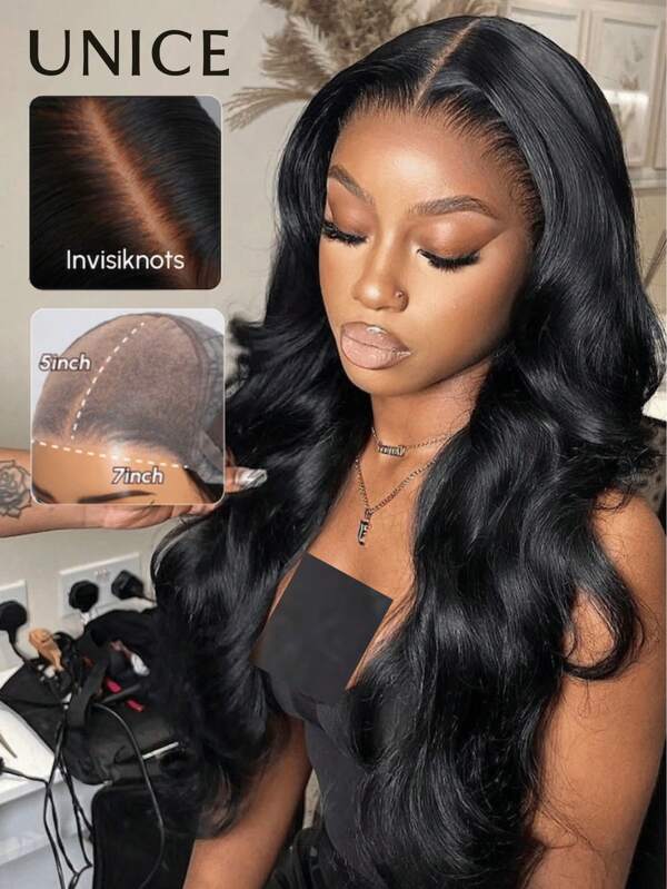 Unice Peruci Body Wave 7x5 inch Perucă din dantelă Pre albită Pre smuls Pretăiată Perucă din față cu dantelă Real Glueless Wear Go Peruci Peruci de păr uman pentru femei Unice Hair