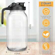 3/2 Pack 64 OZ Mason Jars With Lid, Glass Pitcher Double Leak Proof With Pour Spout Handle, 2 Quart Wide Mouth Breast Milk Pitcher For Fridge, Creamer Container For Coffee, Sun Tea, Juice - 彩色 - 查看 3