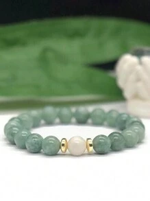 YAUKIA 缓解焦虑手链、绿色翡翠疗愈水晶、月光石疗愈石、精神健康爱心能量、正能量念珠手链 - 彩色 - 查看 3