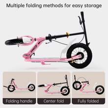 Kick Scooter For Ages 8+,Kid, Teens & Adults. Max Load 220 LBS. Foldable, Lightweight, 12IN Big Wheels, Smooth Ride On Any Terrain - 黑色 - 查看 5