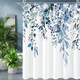 1pc Eucalyptus Shower Curtain, Watercolor Plant Leaves With Floral Bathroom Shower Curtain Set With Hooks Home Bathroom Decor Fall Decor Bathroom Accessories Back To School