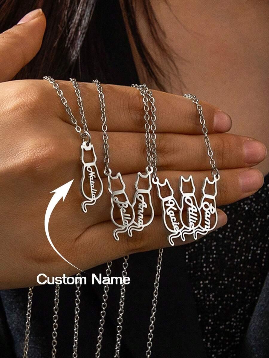 Personalized Pet Name 1-3 Cats Necklace Custom Named Cat Necklace, Cat Named Necklace, Personalized Cat Memorial Gift, Cat Silhouette Necklace, Custom Cat Letter Jewelry Custom Gift Stainless Steel Necklace For Women Custom Cute Cat Names Necklace Nameplate