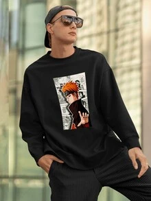 Pain Itachi Sasuke Cloud Print Crew Neck Sweatshirt - 黑色 - 查看 2