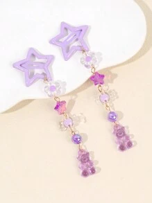 2个Y2K紫色五芒星小熊糖果装饰发夹，学院风奇幻仙女风，适合送朋友，头部饰品，女士发饰