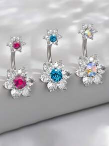 1 件不锈钢花朵方晶锆石镶嵌优雅肚脐环，肚脐穿孔珠宝情人节、妈妈、母亲、母亲节、礼物 - 彩色 - 查看 7