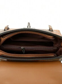 Retro Minimalist Flip-Lock Metal Decor Handbag, Convertible Women Shoulder Crossbody Bag, Vintage Bag For Women