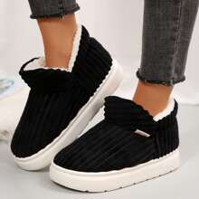 Women's Striped Couple Cotton Shoes Simple Cute Bag Heel Non-Slip Padded Warm Slippers - màu đen - Xem 4