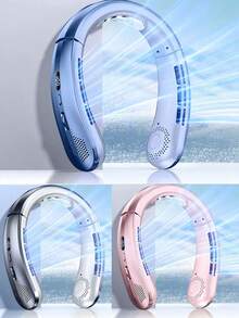 2024新款便携式无叶挂脖风扇五代懒人USB充电小风扇-滑轮无限转速100档大风力风扇，办公室，旅行，露营，户外旅行便携式USB风扇，感恩节万圣节圣诞节礼物