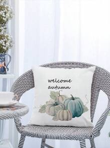 4 pièces/1 pièce Taie d'oreiller décorative imprimée avec lettre et vigne de citrouille de récolte d'automne, housse de coussin de décoration de maison pour le Jour de Action de grâce