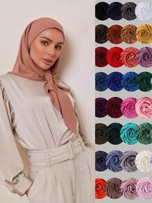 1 件女士长袍配饰经典简约纯色 43 英寸方形雪纺头巾，休闲优雅围巾披肩日常使用防晒 - A - 查看 1