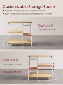 Baker's Rack, Coffee Bar Stand With Charging Station, Storage Shelves, Pull-Out Wire Basket, Table For Microwave, Kitchen, Oak Beige, 15.7 X 35.4 X 35.6 Inches - 米色 - 查看 5