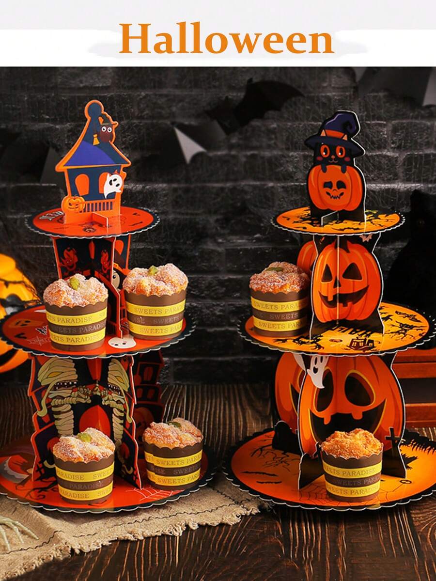 1pc Disposable Halloween Cupcake Stand - Multicolor - View 1