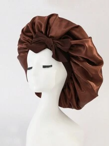 1 件女士粉色弹力绑带长缎面丝绸帽子发帽卷发裹发睡帽适合长发、辫子、脏辫、卷发丝绸帽子缎面帽子蝴蝶结