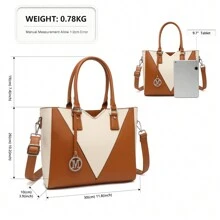 Leather Look V-Shape Shoulder Handbag Lightweight Medium Tote Bag For Women With Adjustable Strap Fashionable Satchel Purse For Work And Casual Use - Brown - View 3