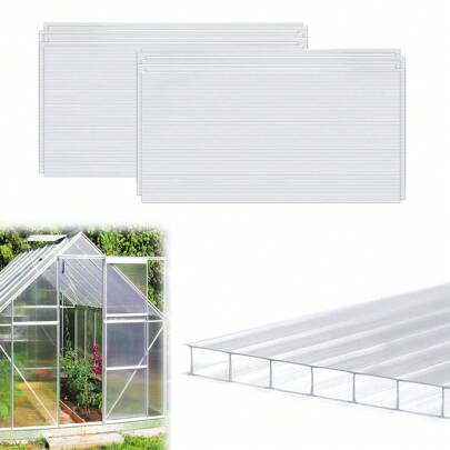 VA-Cerulean 14 Pieces Polycarbonate Hollow Chamber Panels 700g/㎡ Double-Wall Panel UV-Resistant Polycarbonate Panels For Garden Greenhouses Double-Wall Panel 605x1210x4mm Transparent