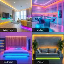 LED Light Strip, Smart LED Color Changing Light For Bedroom, Music Sync RGB LED Light Strip, 24-Key Remote Control And App Control For Living Room Kitchen Home Party Decoration,Decor Lights For Bedroom, Home.