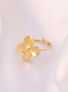 1 pieza Anillo abierto de trébol de cuatro hojas de acero inoxidable para mujeres, joyería impermeable con baño de oro de 18K y flor ajustable