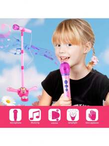 Máquina de karaoke para niños, micrófono de karaoke con luces intermitentes y soporte ajustable, grabadora de canto - Micrófonos para cantar cumpleaños para niñas y niños (estilo 1) - Rosa - Ver 4