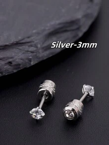 2 件扁平螺丝后方晶锆石耳钉双头 CZ 耳钉不锈钢微型男女通用防过敏软骨耳环，螺丝双圆形方晶锆石精致螺旋耳环，适合男士、女士、女孩男孩（金色/银色/黑色 2 毫米/3 毫米/4 毫米/5 毫米/6 毫米）万圣节圣诞节礼物日常佩戴 - Ear Studs - 查看 16