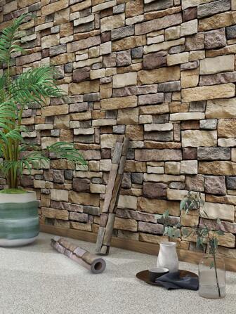 1 Rollo de papel tapiz retro de ladrillo y piedra de color amarillo cálido y gris, adecuado para decoración del hogar, gabinetes de cocina, mesas y sillas, fondos de habitación, renovación del hogar, impermeable, anti-suciedad, fácil de limpiar, autoadhesivo, pegatinas de pared, paneles de pared, papel tapiz, artículos de decoración de primavera para renovar su hogar, pegatinas de decoración Rama