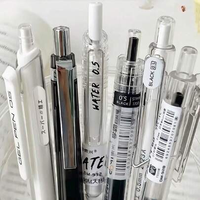 6入組按鈕式0.5mm圓珠筆,簡約設計、高美感值,快幹墨水,適用於學生寫作業和簽名