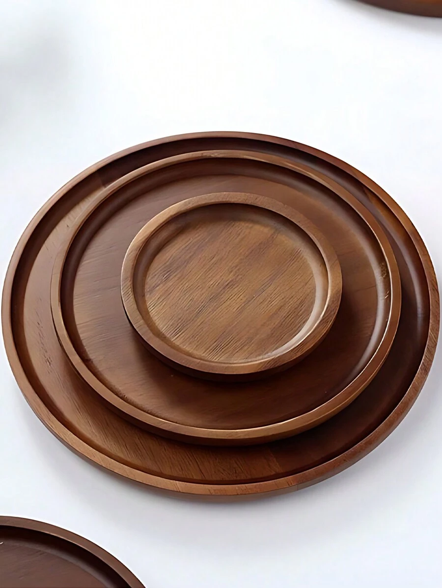 1 pieza Bandeja de madera, disponible en tamaños grande/mediano/pequeño, adecuada para uso doméstico como plato de fruta, plato de aperitivos, accesorio decorativo de escritorio, bandeja doméstica práctica y funcional - Multicolor - Ver 1