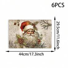 1/4/6 件圣诞主题桌旗，复古圣诞老人和雪人设计，圣诞节假期家居和餐桌装饰，餐具垫，家居装饰，圣诞装饰，派对用品 - 多圖案 - 查看 14