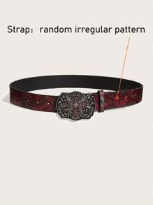 1pc Men's Vintage Western Y2K Cross Metallic Buckle Wine Red Random Asymmetrical Floral Embossed Casual Belt, For Daily Wear Summer, School Casual, Business, Boyfriend Husband Father Dad Men Gift, Daily Wear, Fashion, Teen, Outdoor, Vacation, Athletic, Travel, Street, Boho, Vintage Fall, Autumn, Halloween Autumn-Winter Accessories,Suitable For Teens, Youth,Men,Casual, Outdoor, Athletic, Vacation, Graduation Gifts, Birthday, Daily Wear