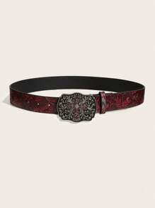 1pc Men's Vintage Western Y2K Cross Metallic Buckle Wine Red Random Asymmetrical Floral Embossed Casual Belt, For Daily Wear Summer, School Casual, Business, Boyfriend Husband Father Dad Men Gift, Daily Wear, Fashion, Teen, Outdoor, Vacation, Athletic, Travel, Street, Boho, Vintage Fall, Autumn, Halloween Autumn-Winter Accessories,Suitable For Teens, Youth,Men,Casual, Outdoor, Athletic, Vacation, Graduation Gifts, Birthday, Daily Wear
