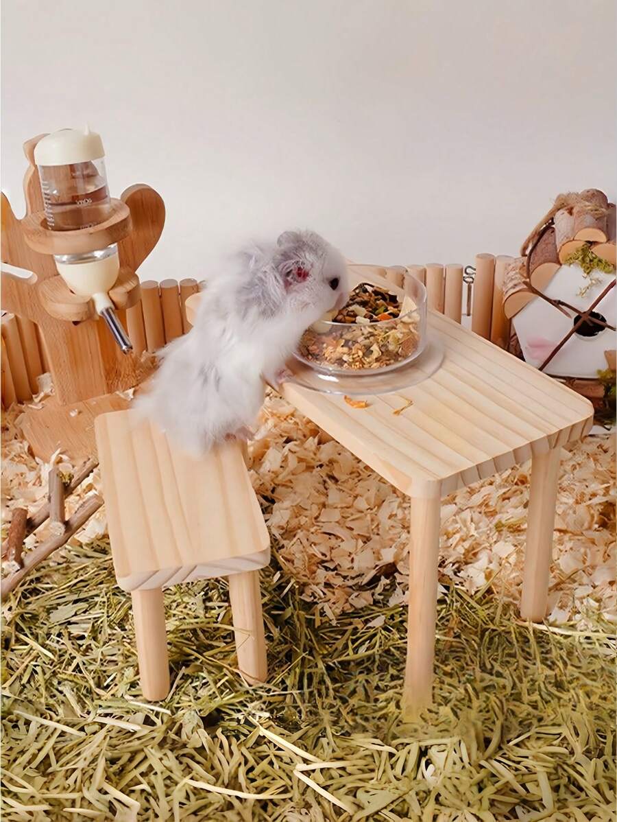 1 st 2-lagers hamsterbur i trä med plattform, multifunktionell loft, för gerbiler, chinchilla - Multifärgad - Visa 1