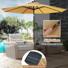 COSTWAY 10FT Patio Solar Umbrella LED Patio Market Steel Tilt W/Crank Outdoor - Beige - View 7