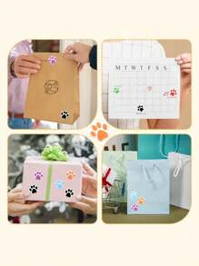 Finego 500张爪印贴纸，1英寸彩色狗狗贴纸，自粘爪印贴纸卷，小狗爪印标签，适用于礼物、邮件、信封封口、学生教室装饰，6种颜色 - 彩色 - 查看 7