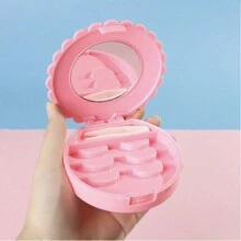 1 个带镜子的圆形睫毛盒，化妆品收纳盒，美容化妆品收纳工具，旅行化妆包粉色放置睫毛，带镜子的假睫毛收纳盒可存放，方便整理假睫毛，用于化妆品