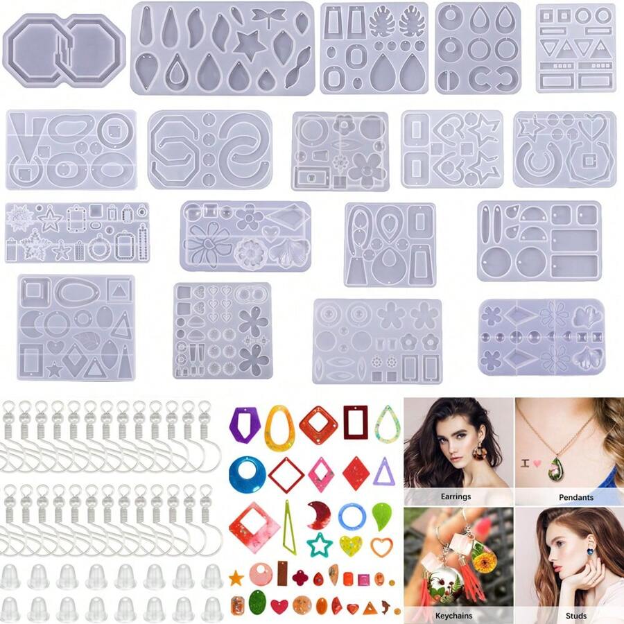 1pc Jewelry Resin Mold, Epoxy Resin Earring Mold Casting Tray With Holes For DIY Pendant Earring Necklace Keychain Making - Multicolor - View 1