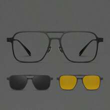 Ultra-Light Pure Titanium Magnetic 3-In-1 Detachable Eyeglasses For Men, Driving Eyeglasses With Double-Bridge Frame Glasses Accessories - Black - View 2