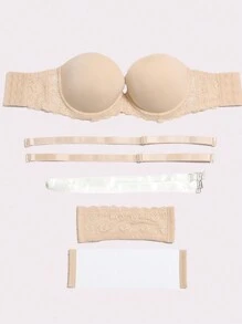 YANDW Strapless Push Up Multi-Wear Bralette Underwire Lightly Padded Bra For Wedding, Lingerie - Apricot - View 6