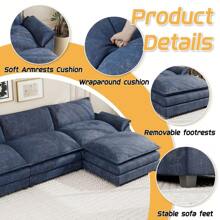 Sectional Sofa 3-Seat Movable Footrest Sofa L-Shaped Sofa With Reversible Toffee Chair - Blue - View 3