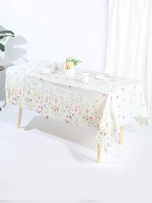 1pc 137*274CM/54*108IN Disposable Party Tablecloth, Minimalist Wild Flowers Pattern, Suitable For Various Themed Parties And Daily Use - Multicolor - View 4