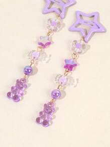 2个Y2K紫色五芒星小熊糖果装饰发夹，学院风奇幻仙女风，适合送朋友，头部饰品，女士发饰