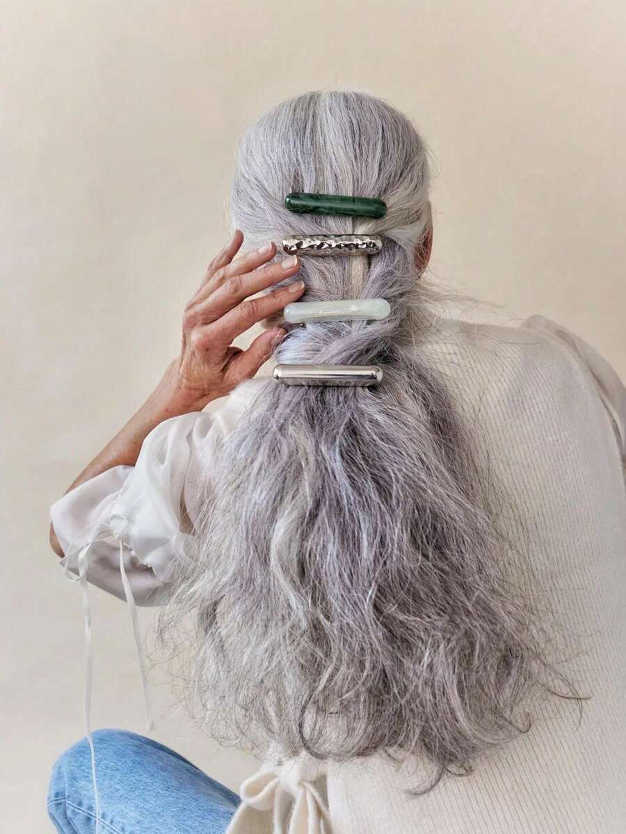 1个女士优雅几何金属发夹，奢华风格马尾夹，简约独特发饰，光泽质感马尾夹，适合日常、节日、派对等场合。 - 彩色 - 查看 1