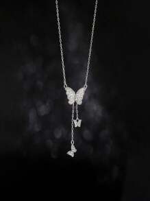 1pc Fashionable Silver Butterfly Tassel Necklace, Delicate Clavicle Chain, Pendant For Women's Daily Wear