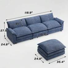Sectional Sofa 3-Seat Movable Footrest Sofa L-Shaped Sofa With Reversible Toffee Chair - Blue - View 6