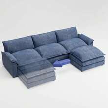 Sectional Sofa 3-Seat Movable Footrest Sofa L-Shaped Sofa With Reversible Toffee Chair - Blue - View 7