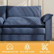 Sectional Sofa 3-Seat Movable Footrest Sofa L-Shaped Sofa With Reversible Toffee Chair - Blue - View 4