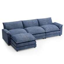 Sectional Sofa 3-Seat Movable Footrest Sofa L-Shaped Sofa With Reversible Toffee Chair - Blue - View 5