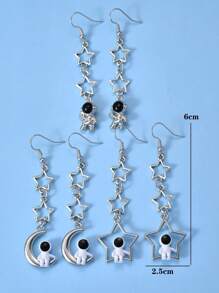 1 Pair Fashion Multicolor Star, Moon & Astronaut Drop Earrings, Suitable For Valentine'S Day, Couples & Friends, Daily Wear For Women
