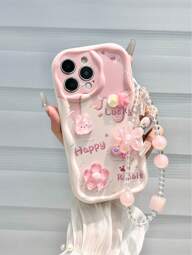 Apple Daisy Teddy Bear Cartoon Bear Holographic Floral Chain Swirl Print Protective IPhone 15, 15 Pro Max, 13, 14, 11, 12, XS, XR, 7/8, 7/8 Plus Soft Phone Case
