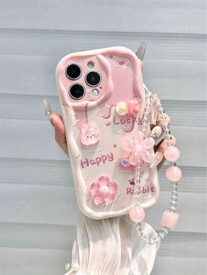 Apple Daisy Teddy Bear Cartoon Bear Holographic Floral Chain Swirl Print Protective IPhone 15, 15 Pro Max, 13, 14, 11, 12, XS, XR, 7/8, 7/8 Plus Soft Phone Case