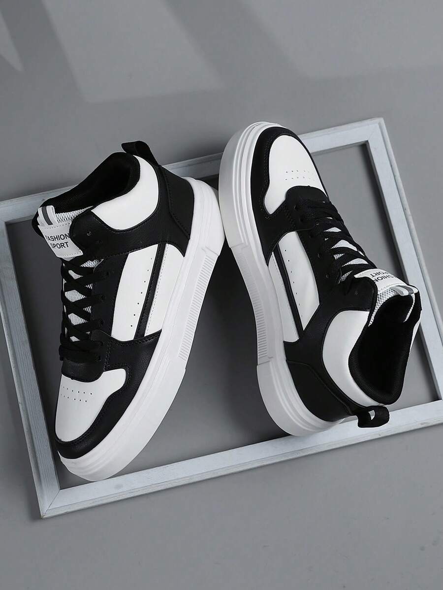 高帮男士运动鞋运动鞋男休闲滑板鞋滑冰鞋男日常百搭鞋步行鞋时尚透气轻便EVA鞋底 - 黑與白 - 查看 1